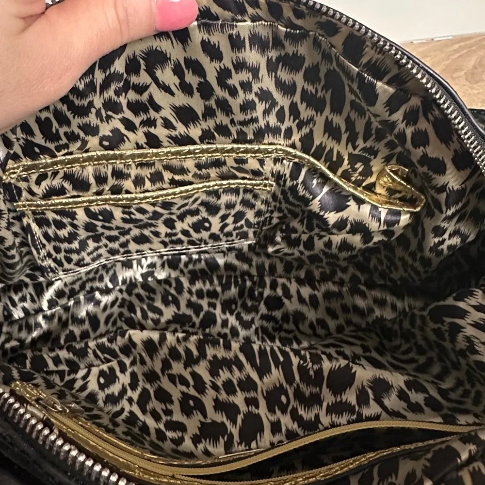 VTG GUESS Y2K Ostrich Print Shoulder Bag Black Patent Leather Indie Sleaze Glam - Picture 7 of 14